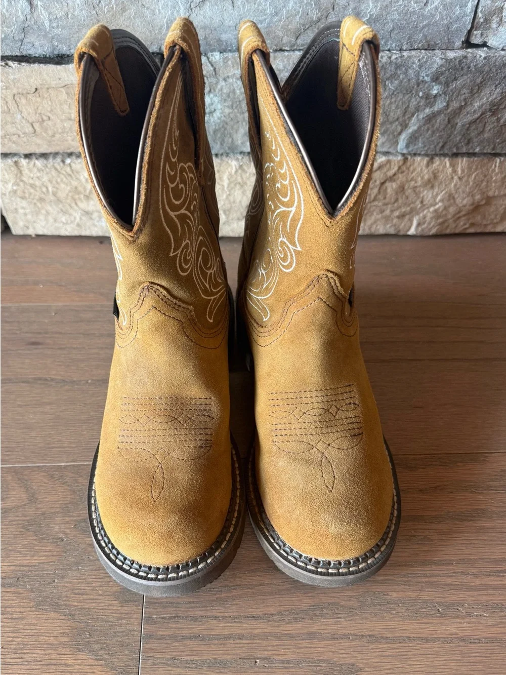Ariat Men's Suede Western Work Boots in Tan Brown